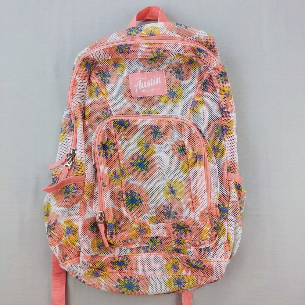 Austin Trading Co Backpack Girls Pink Floral Mesh School Bag Padded Straps